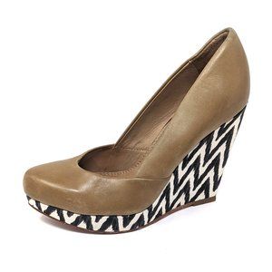 Ella Moss Womens 5.5 Platform Wedge Heels Leather Shoes Pumps Chevron Tan